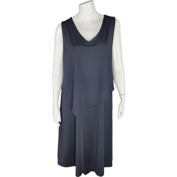 Cuddl Duds Silky Tank Dress Asymmetrical Overlay Womens Small Black Midi NWOT - Picture 1 of 12